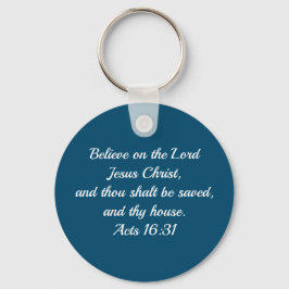 Christliche Bibelverse Akte 16:31 Blau Schlüsselanhänger