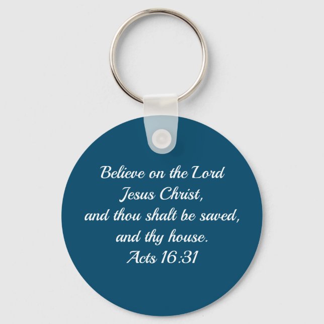 Christliche Bibelverse Akte 16:31 Blau Schlüsselanhänger (Vorderseite)