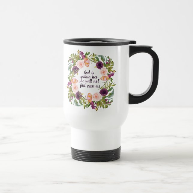 Christliche Bibelverse Burgundy Pink Floral Reisebecher (Rechts)