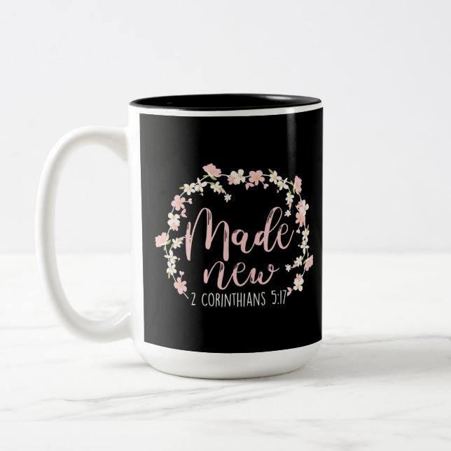 Christliche Bibelverse Neue 2 Korinther 5:17 Zweifarbige Tasse (Links)