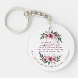 Christliche Bibelverse Rosa Blumenschrift Foto Schlüsselanhänger