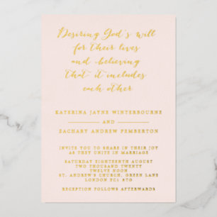 Christliche Blush & Gold-Script-Hochzeit Folieneinladung