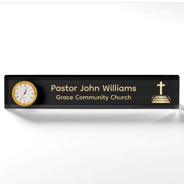Christliche Cross Church in Schwarz/Gold Namensplakette (Vorderseite)