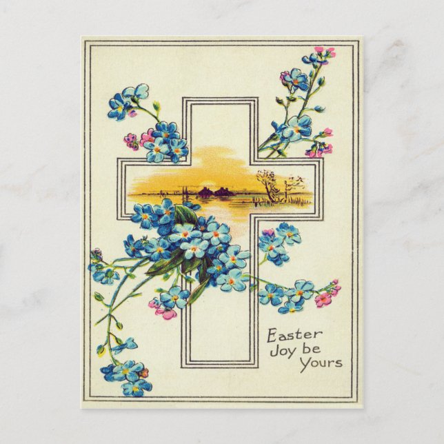 Christliche Cross-Vergiss-Me-Not-Blume Postkarte (Vorderseite)