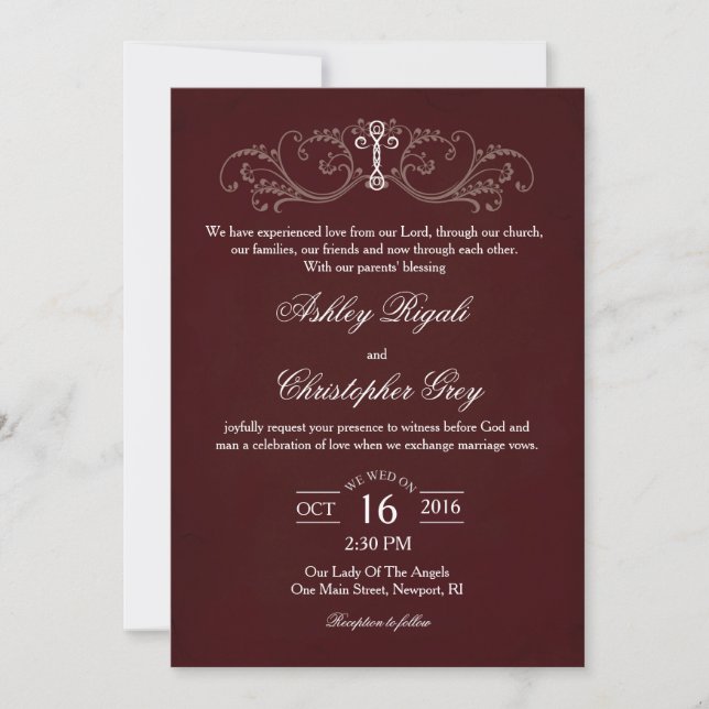 Christliche Einladung zur Hochzeit - Burgund & Gra (Vorderseite)