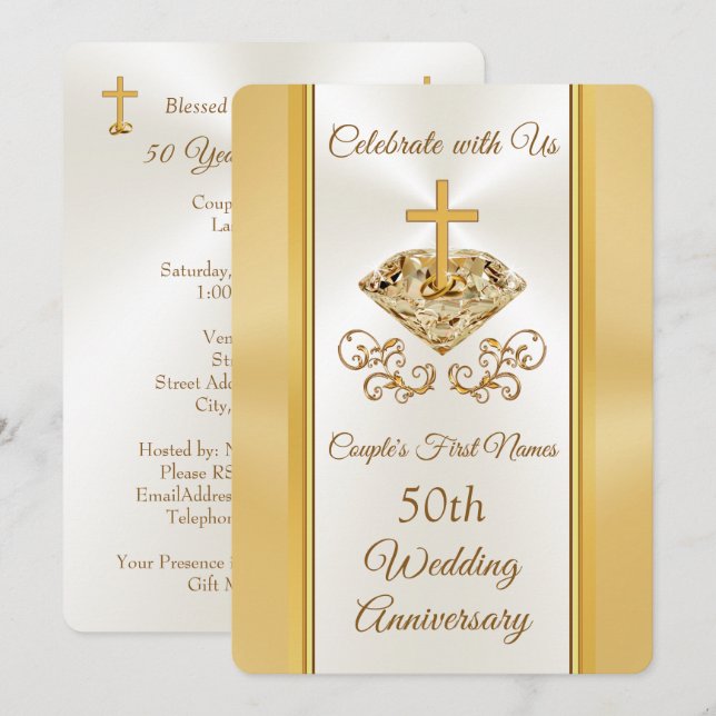 Christliche Einladungen zum 50. Hochzeitstag (Vorne/Hinten)