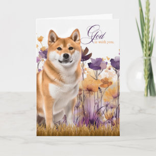 Christliche Ermutigung Akita Hund Lila Wildblumen Karte