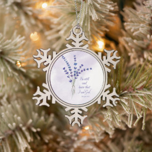 Christliche Ermutigung Lavendel mit Schriftwort Schneeflocken Zinn-Ornament