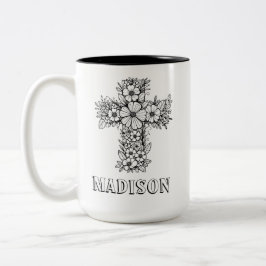 Christliche Faith Floral Cross Individuelle Name C Zweifarbige Tasse