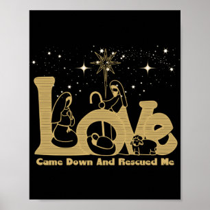 Christliche Familie Weihnachten Krippenszene Gold  Poster