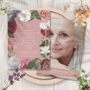 Christliche Feier des Lebens Rosa Foto Einladung