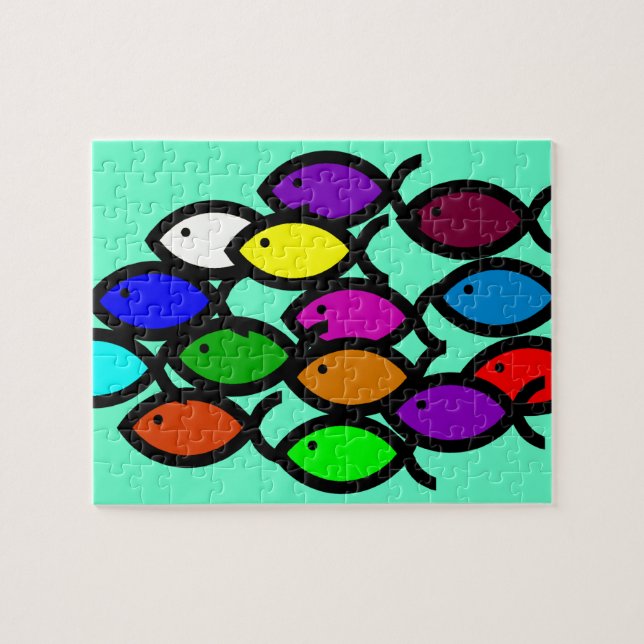 Christliche Fisch-Symbole - Regenbogen-Schule - (Horizontal)