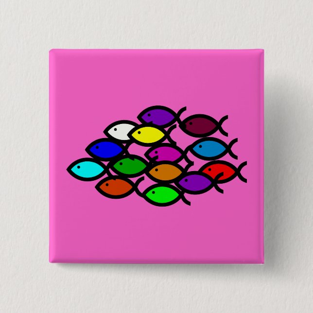 Christliche Fisch-Symbole - Regenbogen-Schule - Button (Vorderseite)