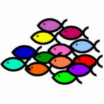 Christliche Fisch-Symbole - Regenbogen-Schule - Fotoskulptur Ornament<br><div class="desc">Eine Schule der christlichen Fischsymbole im Regenbogen färbt alle Schwimmen in einer Richtung,  die mit einem Zweck vereinigt wird.</div>