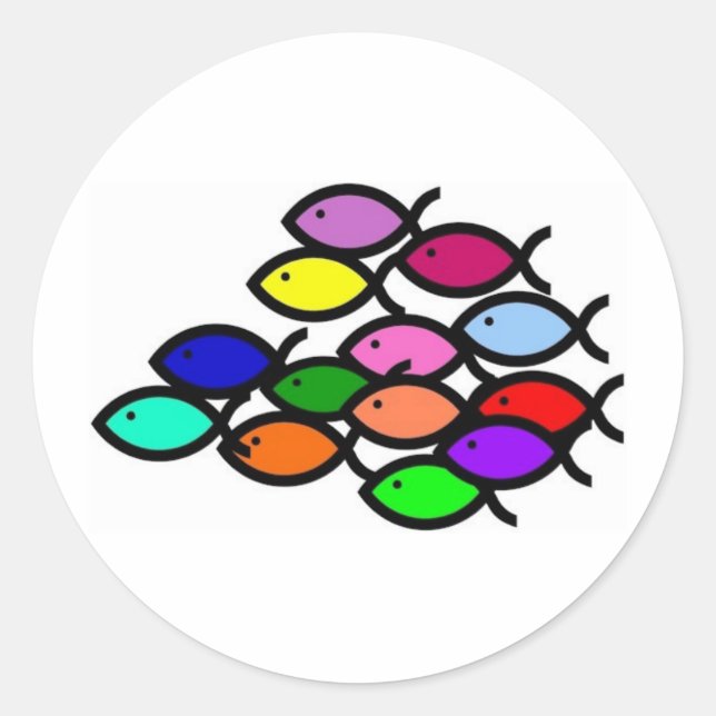 Christliche Fischzeichen - Regenbogenschule - Runder Aufkleber (Vorderseite)