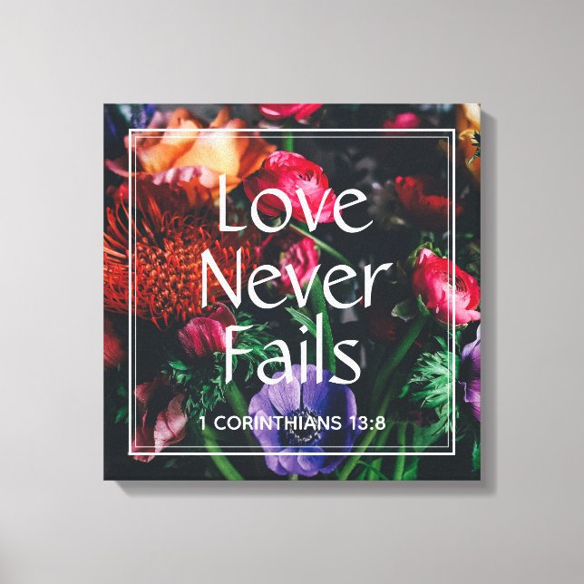 Christliche florale Valentine-LIEBE NIEMALS VERSAG Leinwanddruck (Vorderseite)