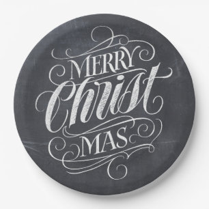 Christliche Frohe Weihnachtskhalkboard-Kalligrafie Pappteller