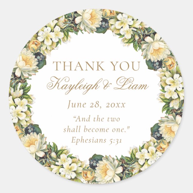 Christliche Gastgeschenk Hochzeit der Blumen-Weißb Runder Aufkleber (Vorderseite)