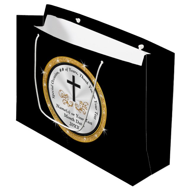 Christliche Geschenktaschen, Personalisiertes Gold Große Geschenktüte (Vorderseite Schrägansicht)