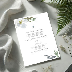 Christliche Hochzeit Cool Graue Wasserfarben Flora Einladung
