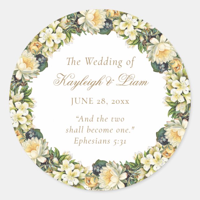 Christliche Hochzeit der Blumen-Weißen-Bibel Runder Aufkleber (Vorderseite)