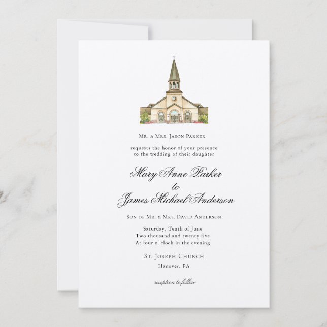 Christliche Hochzeit der Wasserfarbenkapelle Einladung (Vorderseite)