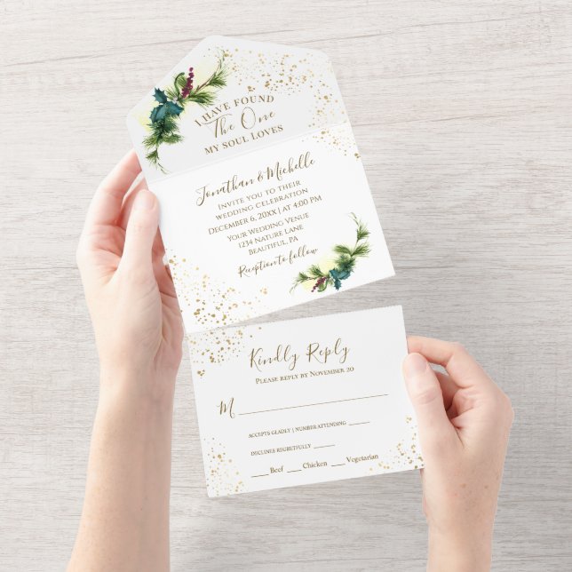 Christliche Hochzeit im eleganten Wald All In One Einladung (Abreißen)