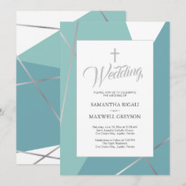 Christliche Hochzeit in Blau und Grün Einladung