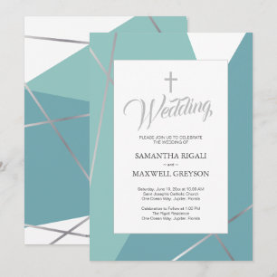 Christliche Hochzeit in Blau und Grün Einladung