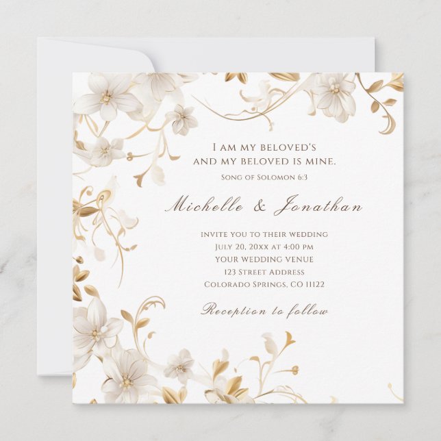 Christliche Hochzeit in der White Floral Bible Ver Einladung (Vorderseite)