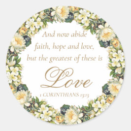 Christliche Hochzeit in der White Floral Bible Ver Runder Aufkleber
