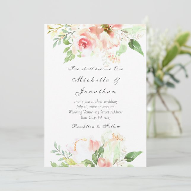 Christliche Hochzeit in Rosa Einladung (Stehend Vorderseite)