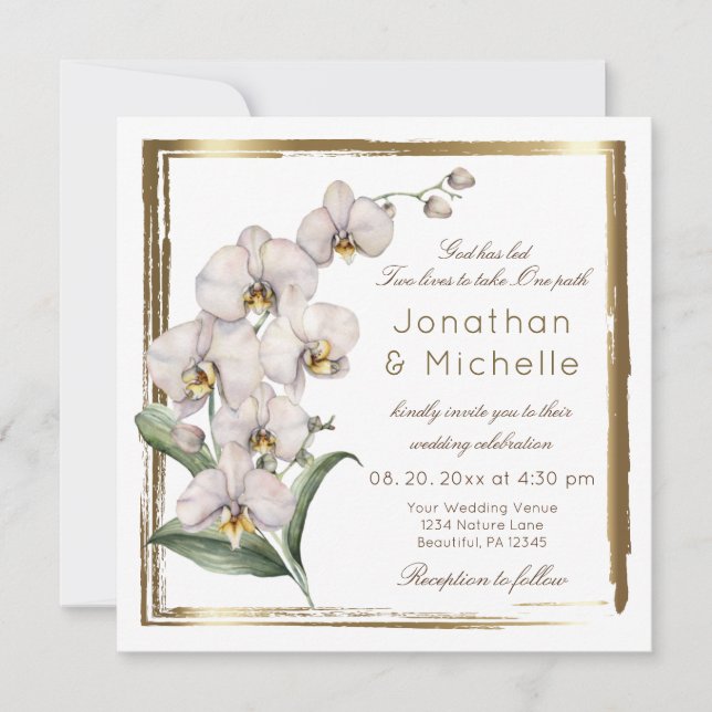 Christliche Hochzeit mit weißen Orchideen Einladung (Vorderseite)