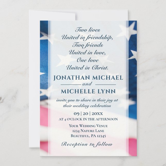 Christliche Hochzeit unter patriotischer amerikani Einladung (Vorderseite)