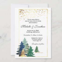 Christliche Hochzeit von eleganten, waldgrünen Bäu Einladung