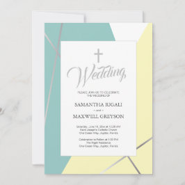Christliche Hochzeit von Gelb und Minze Grün Einladung