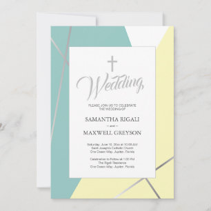 Christliche Hochzeit von Gelb und Minze Grün Einladung