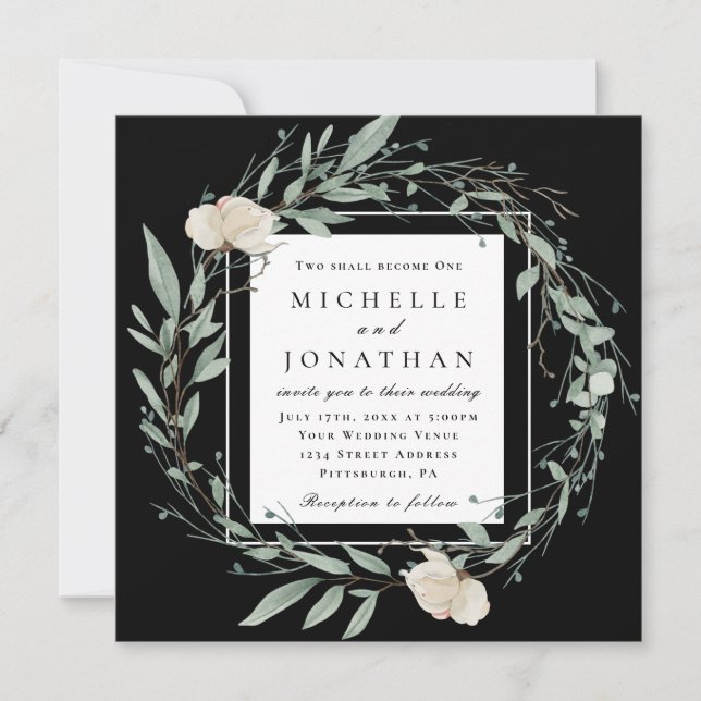 Christliche Hochzeit von Weißen Rosen und Grünpfla Einladung (Vorderseite)