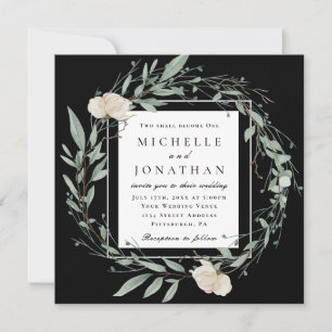 Christliche Hochzeit von Weißen Rosen und Grünpfla Einladung
