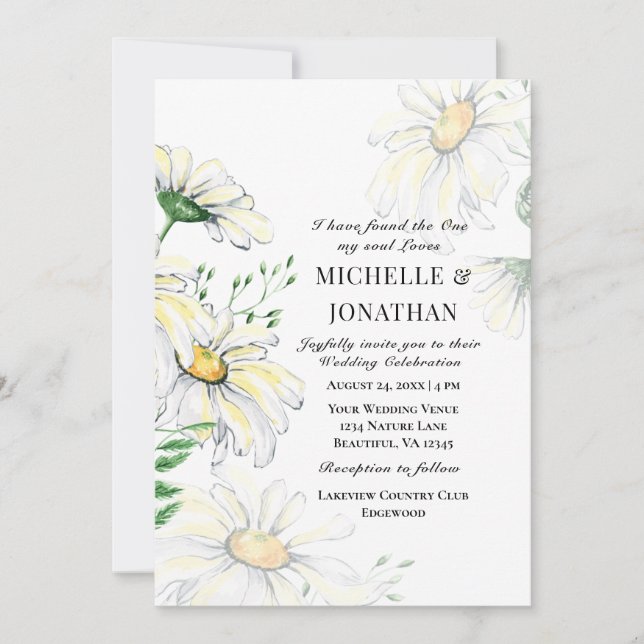 Christliche Hochzeit von White Daisies mit Floral  Einladung (Vorderseite)