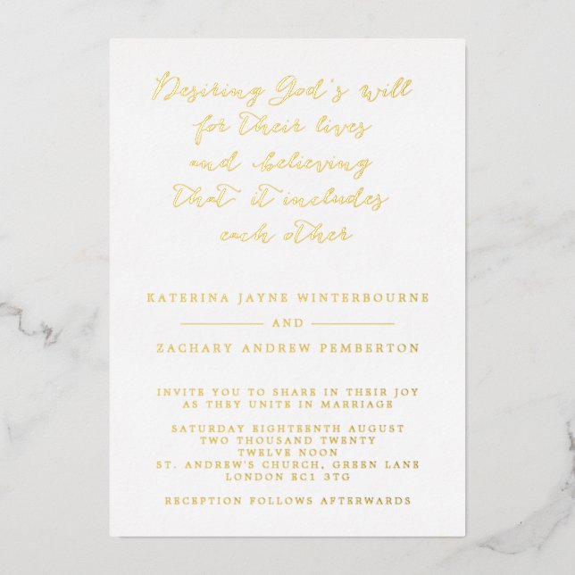 Christliche Hochzeit von White & Gold Folieneinladung (Vorderseite)