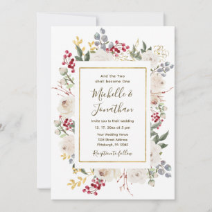 Christliche Hochzeit von Winter Red White Gold Flo Einladung