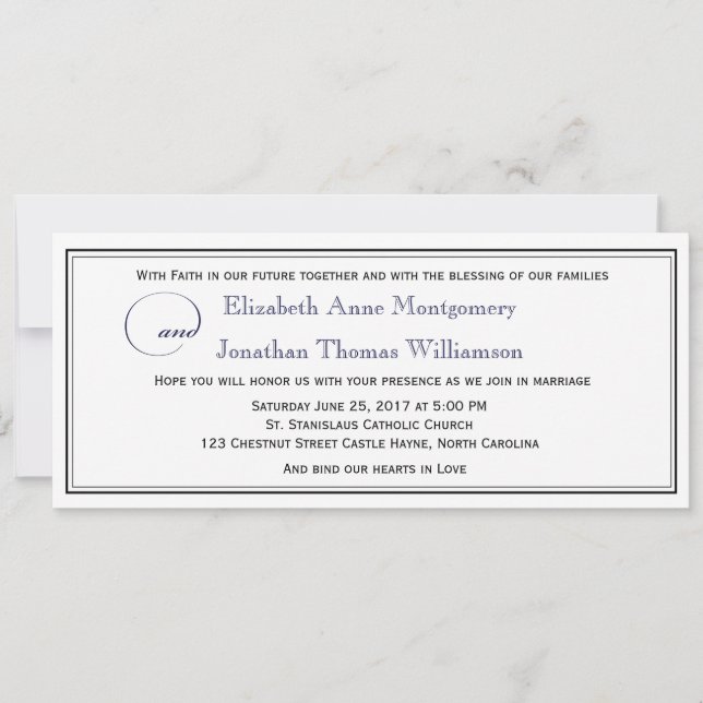 Christliche Hochzeitseinladung für Navy Blue Scrip Einladung (Vorderseite)