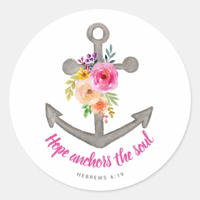 Christliche Hoffnung Anker des Souls Verse Blumen Runder Aufkleber (Vorderseite)