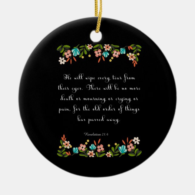 Christliche inspirational Kunst - Enthüllungs-21:4 Keramikornament (Vorne)