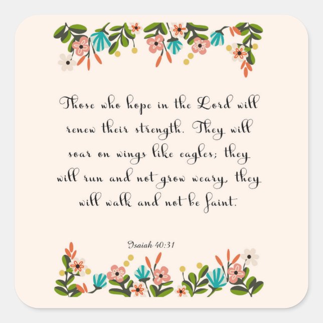 Christliche inspirierende Kunst - Isaiah 40:31 Quadratischer Aufkleber (Vorderseite)