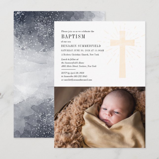 Christliche Kirche Taufe Baby Foto Religiös Einladung (Vorne/Hinten)