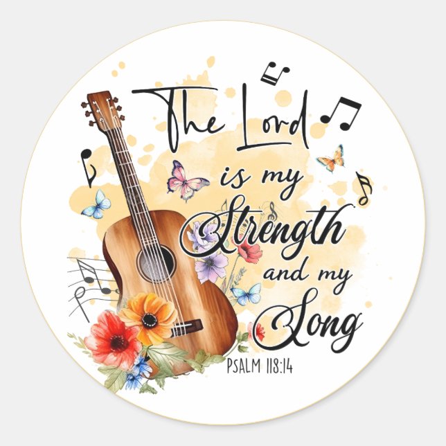 Christliche Kraft und Song Gitarre Psalm 188:14 Runder Aufkleber (Vorderseite)