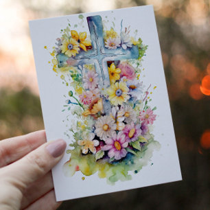 Christliche Kreuz- und Frühlingsblumen Feiertagskarte