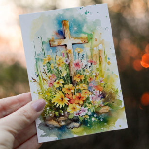 Christliche Kreuz- und Frühlingsblumen Feiertagskarte